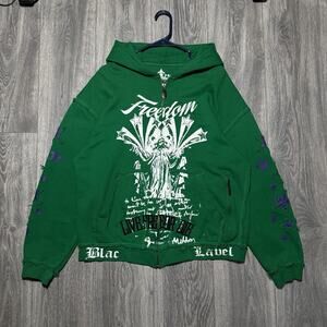 Blac Label Full Zip Hoodie Live Free Or Die Mens XL Y2K Grunge Rock Affliction